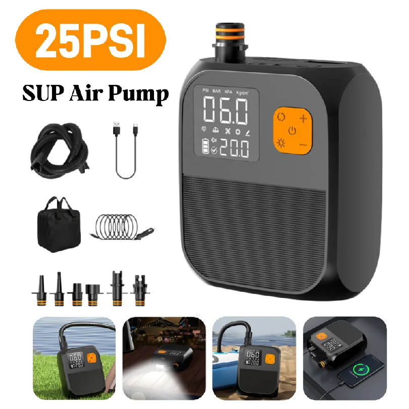 Inflatable Boat Electric Pump - 25PSI Elektrische SUP-Aufblaspumpe mit 8000mAh Akku,